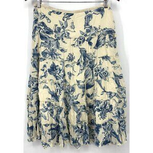 Nautica Skirt Size 6 Ivory Blue Tropical Floral Tiered Flouncy Ruffle Women New
